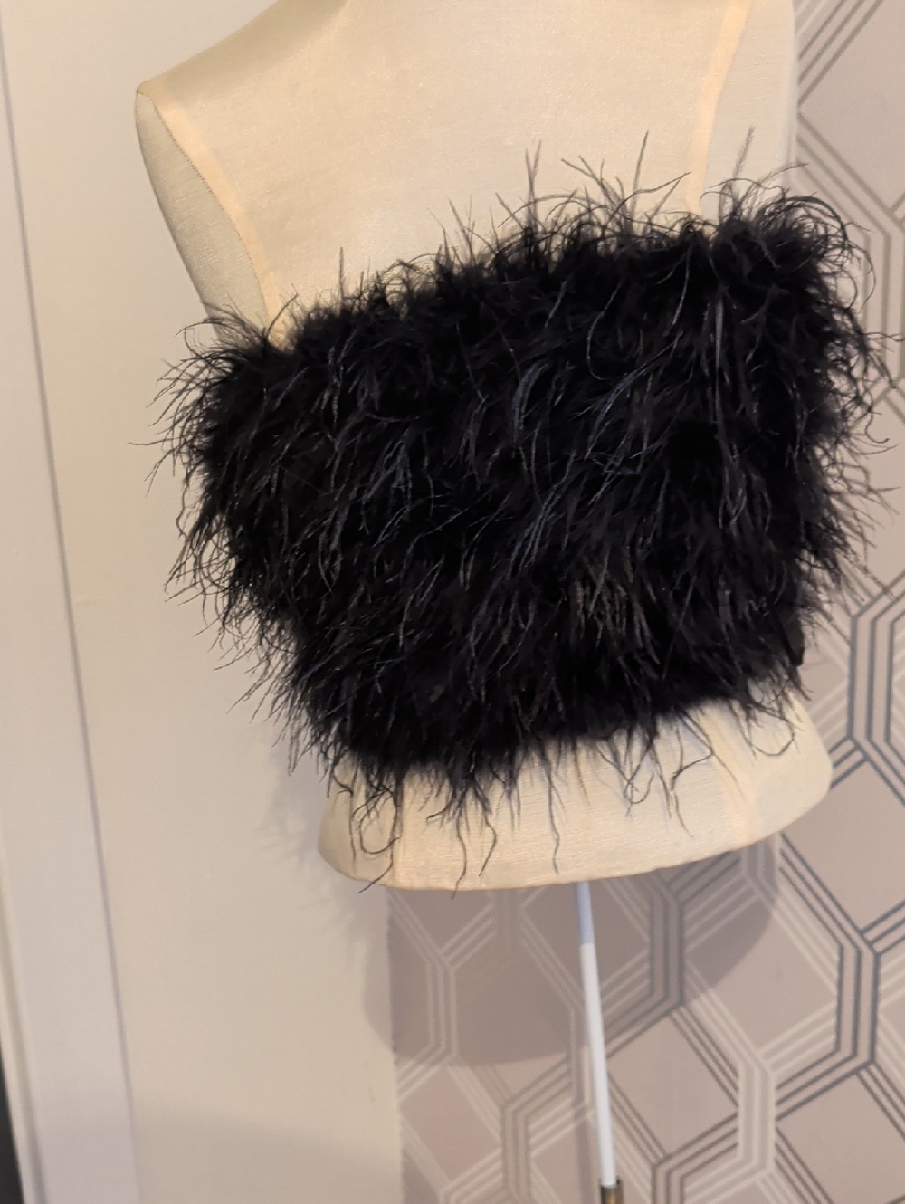Faux Feather Black Cropped Tube Top